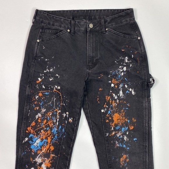 No Boundaries Black Paint Splatter Straight Leg Denim Carpenter Jeans 32x32 - Picture 2 of 12
